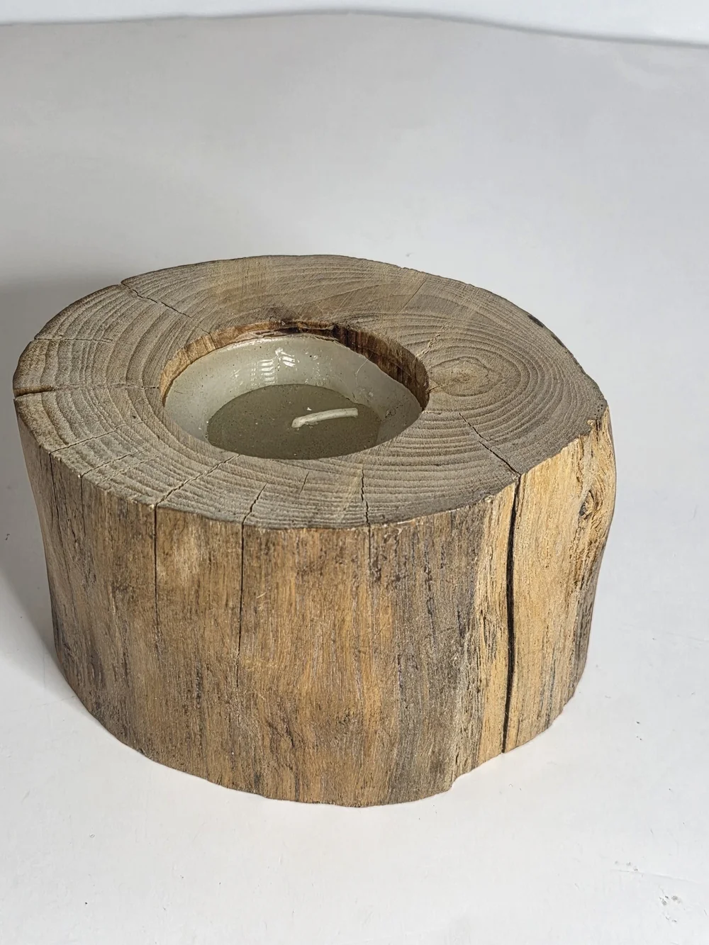 Pottery Barn Rustic Wood Candle - Natural Brown log style New 5